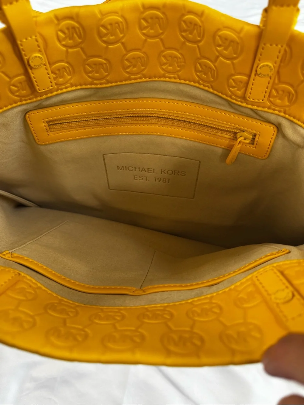 Michael Kors Signature Logo Embossed Neoprene Tote Shoulder Bag Yellow NWOT